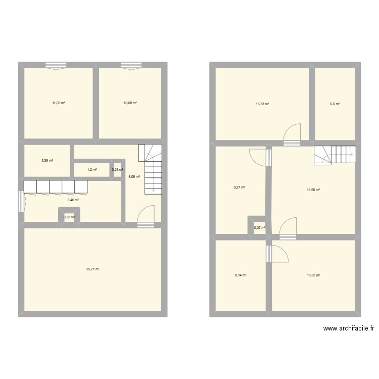 plan avant travaux. Plan de 16 pièces et 138 m2