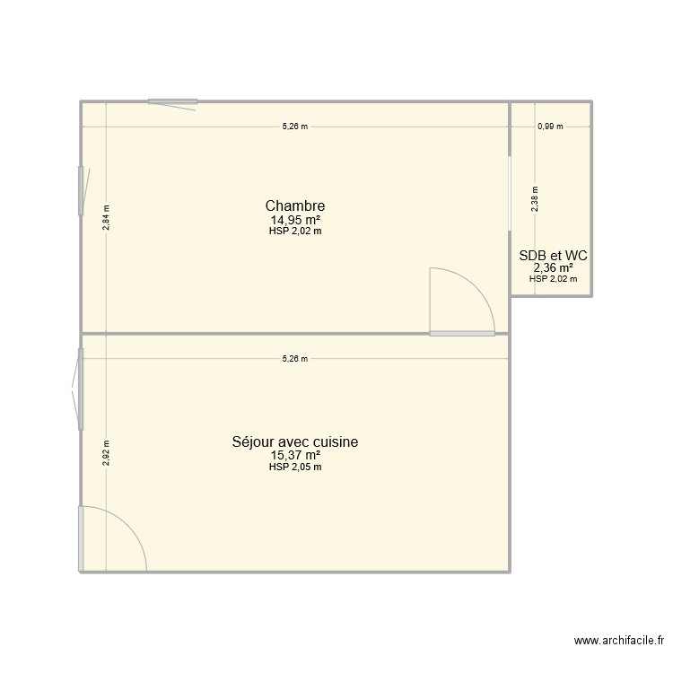 duboin. Plan de 3 pièces et 33 m2