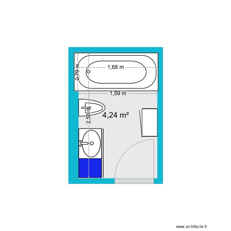 Salle de bain Gigi à modifier. Plan de 1 pièce et 4 m2