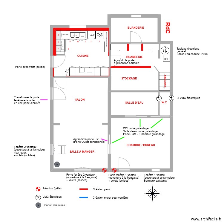 RdC CHAPPI. Plan de 3 pièces et 48 m2