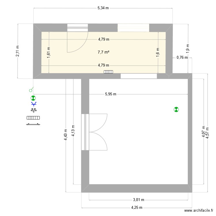 projet ext. Plan de 1 pièce et 8 m2