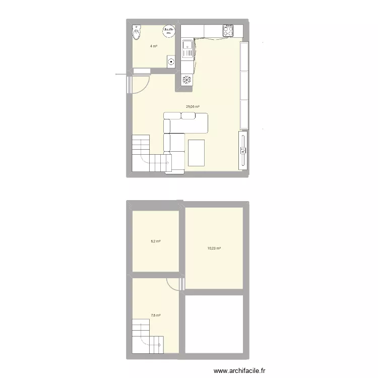 Toulenne. Plan de 5 pièces et 57 m²