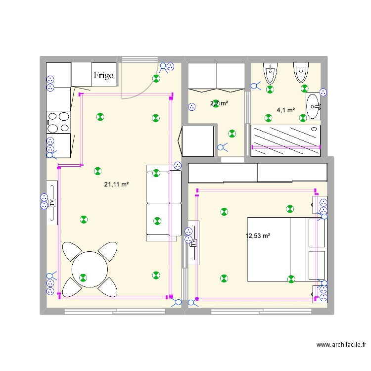 LINDA 31 eme. Plan de 4 pièces et 40 m2