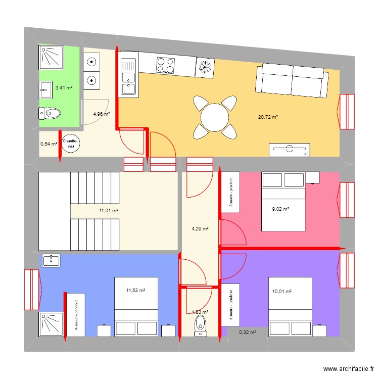 BARDEZ - 1er étage nouveau. Plan de 11 pièces et 78 m2