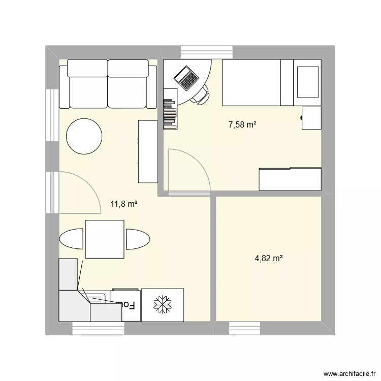 tiny house. Plan de 3 pièces et 24 m²
