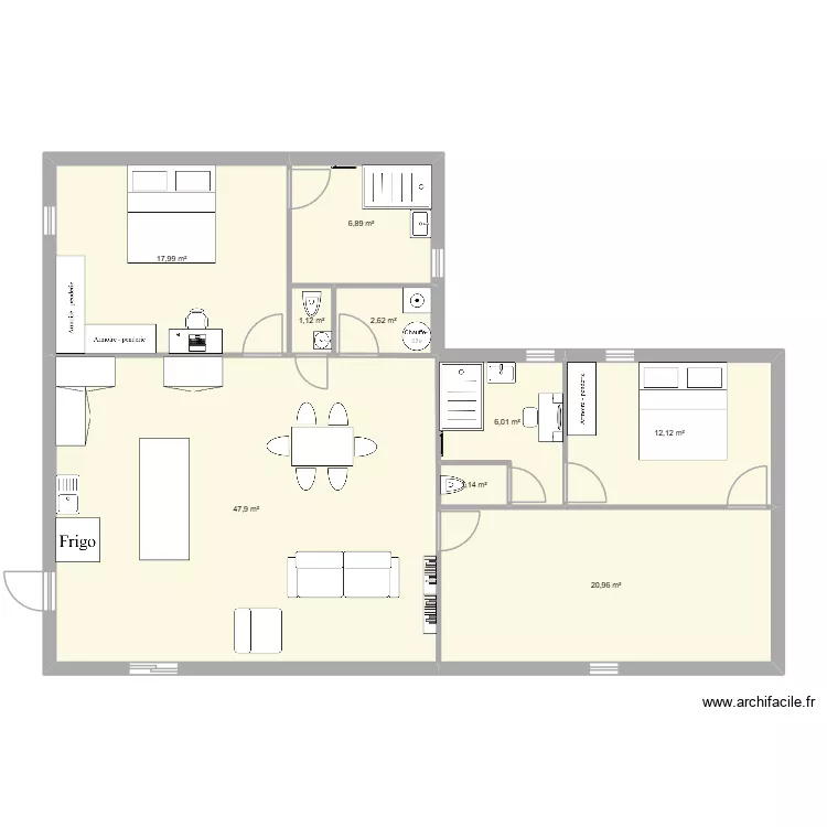 maison L. Plan de 9  et 117 m²