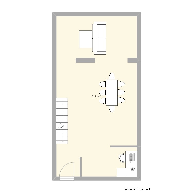 Rez de chaussée. Plan de 1 pièce et 62 m2