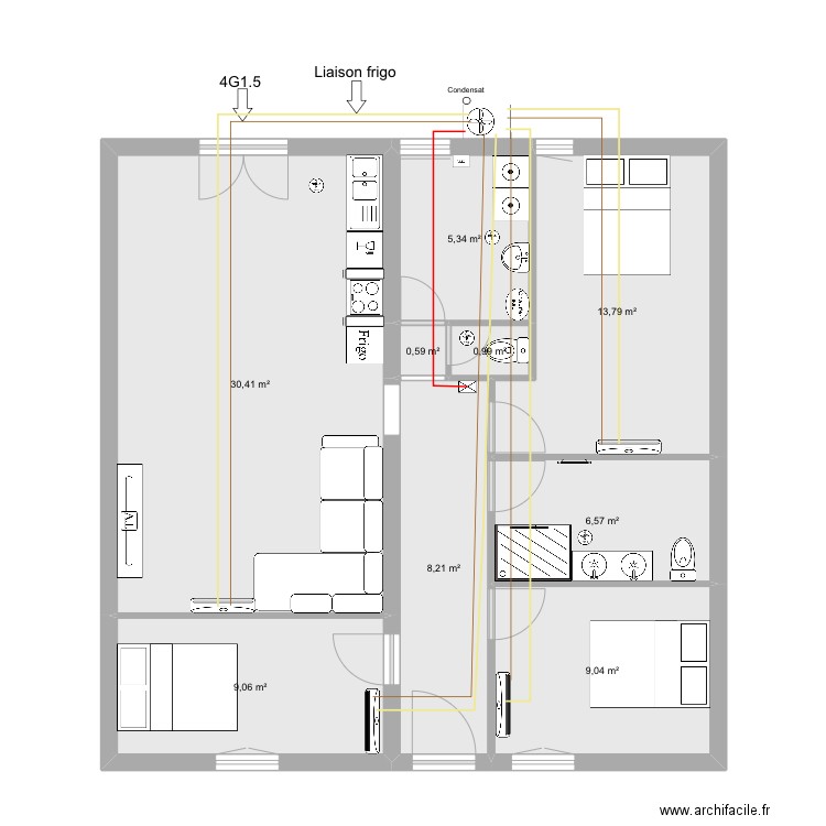 Castel T4 RDC - Clim/Ventil. Plan de 9 pièces et 84 m2