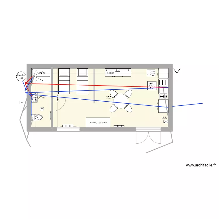 Cabanon plan fluides. Plan de 