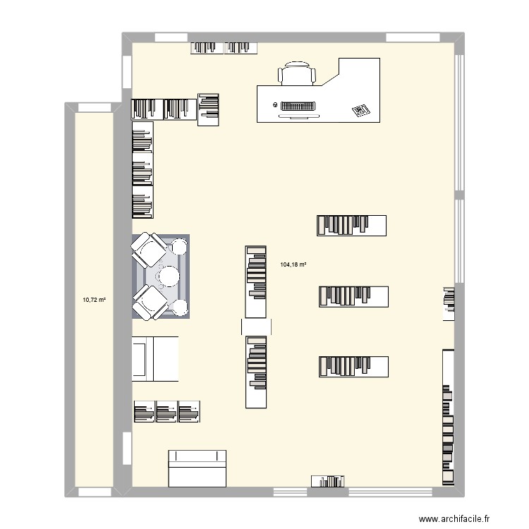 réorganisation Bibliothèque. Plan de 2 pièces et 115 m2