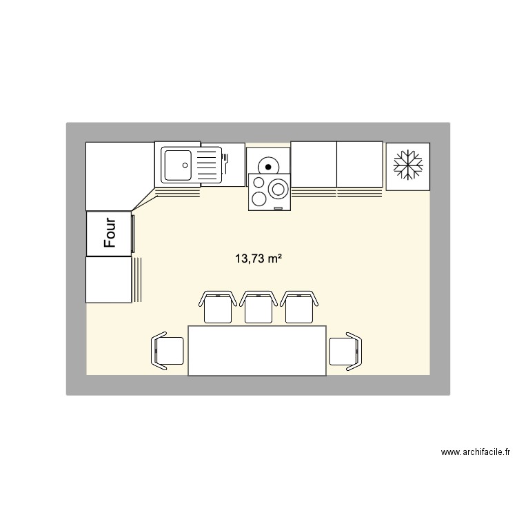 Cuisine ISA. Plan de 1 pièce et 14 m2
