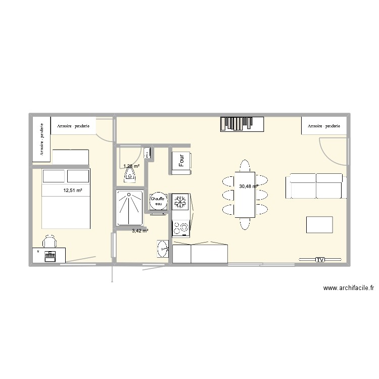 Appart 50m2 Pouilley-les-Vignes MEUBLES. Plan de 4 pièces et 48 m2
