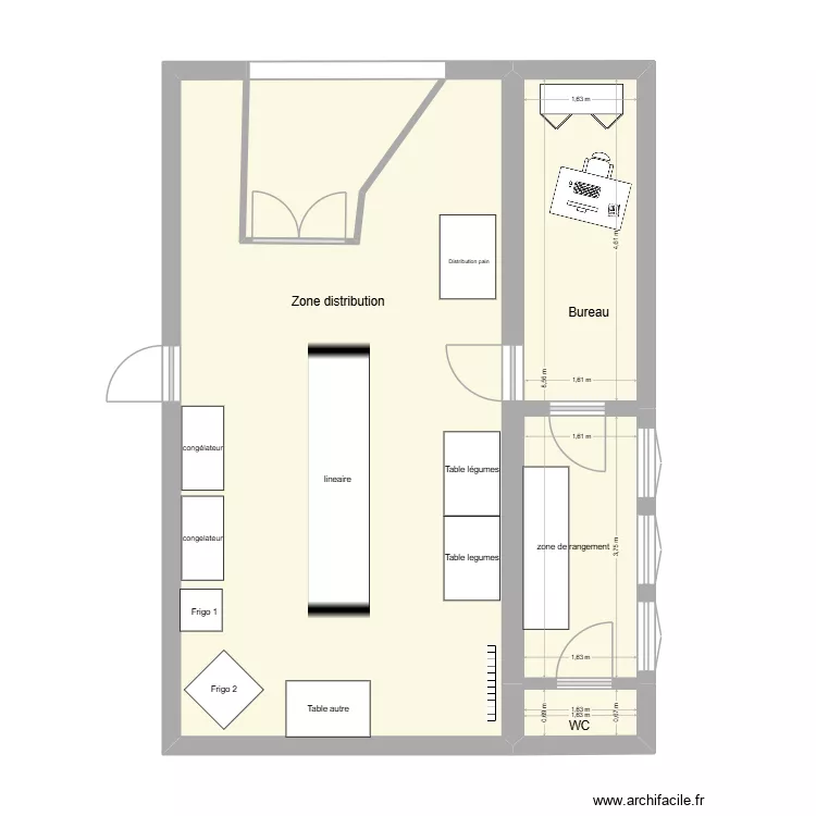 Zone distribution. Plan de 3  et 58 m²