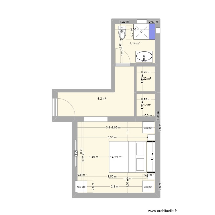 ch_parent. Plan de 5 pièces et 27 m2
