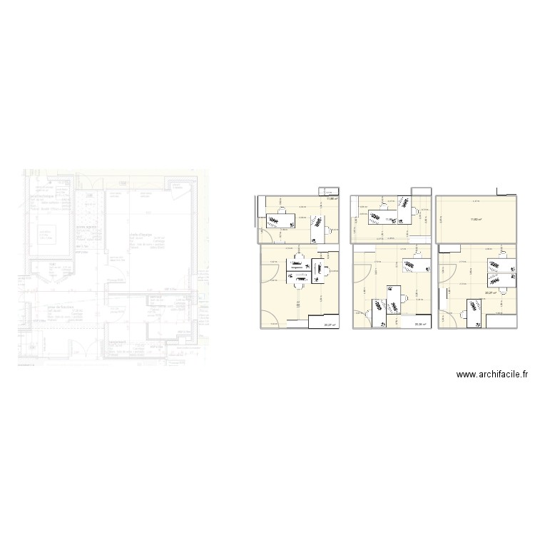 Service technique. Plan de 8 pièces et 97 m2