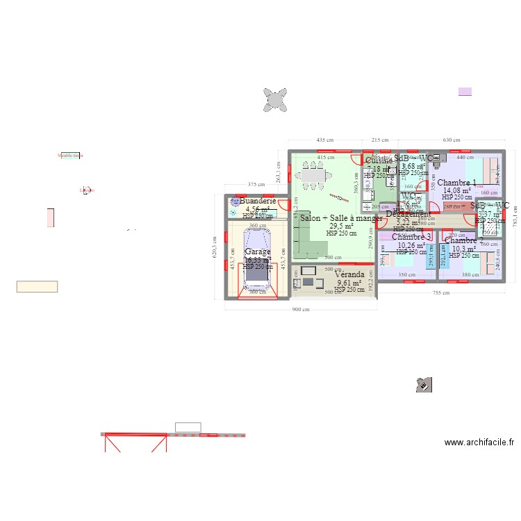 Villa Rose - Kablaké. Plan de 12 pièces et 116 m2