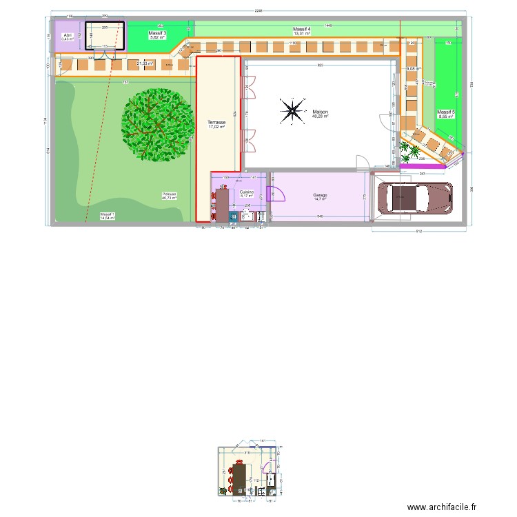 Plan cuisine extérieur. Plan de 12 pièces et 164 m2