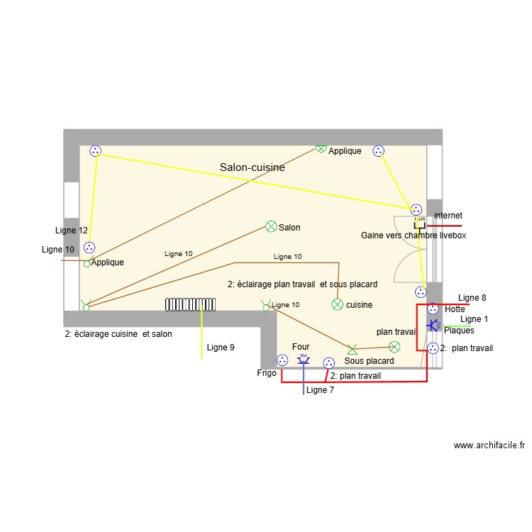 Salon-cuisine. Plan de 1 pièce et 18 m2