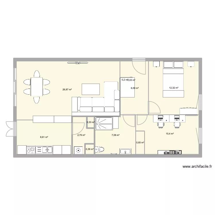 Appartement de Loulou et Floflo am&eacute;nagement. Plan de 12  et 77 m²