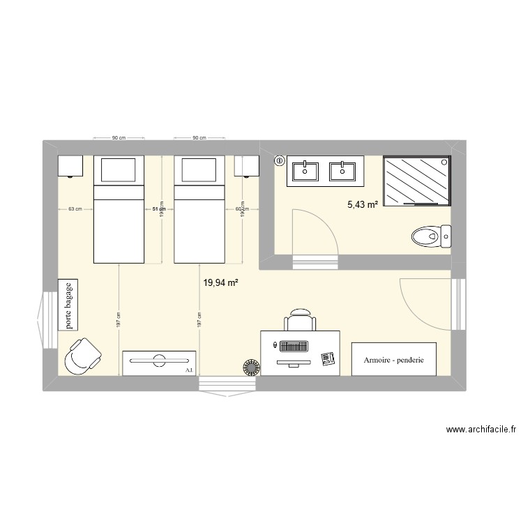 CHAMBRE TWIN. Plan de 0 pièce et 0 m2