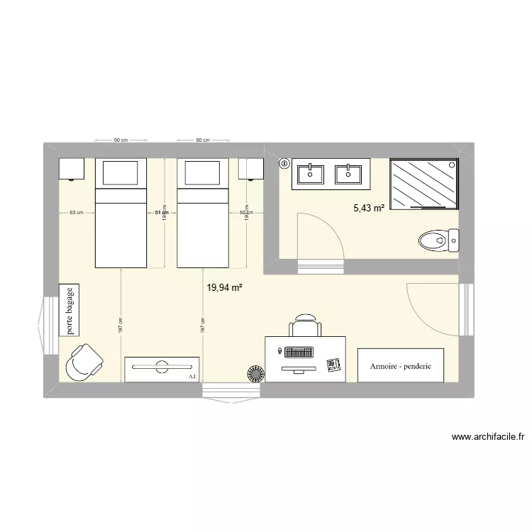 CHAMBRE TWIN. Plan de 