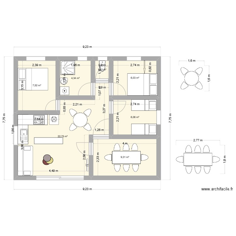 Cube2. Plan de 7 pièces et 57 m2