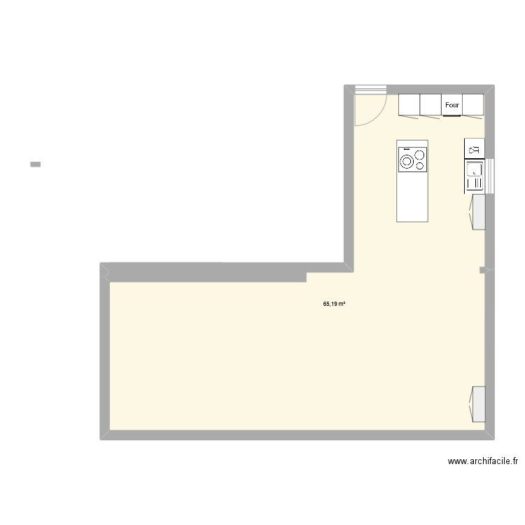 cuisine. Plan de 1 pièce et 65 m2
