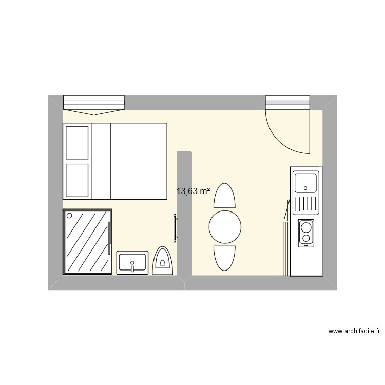 studio. Plan de 1 pièce et 14 m2