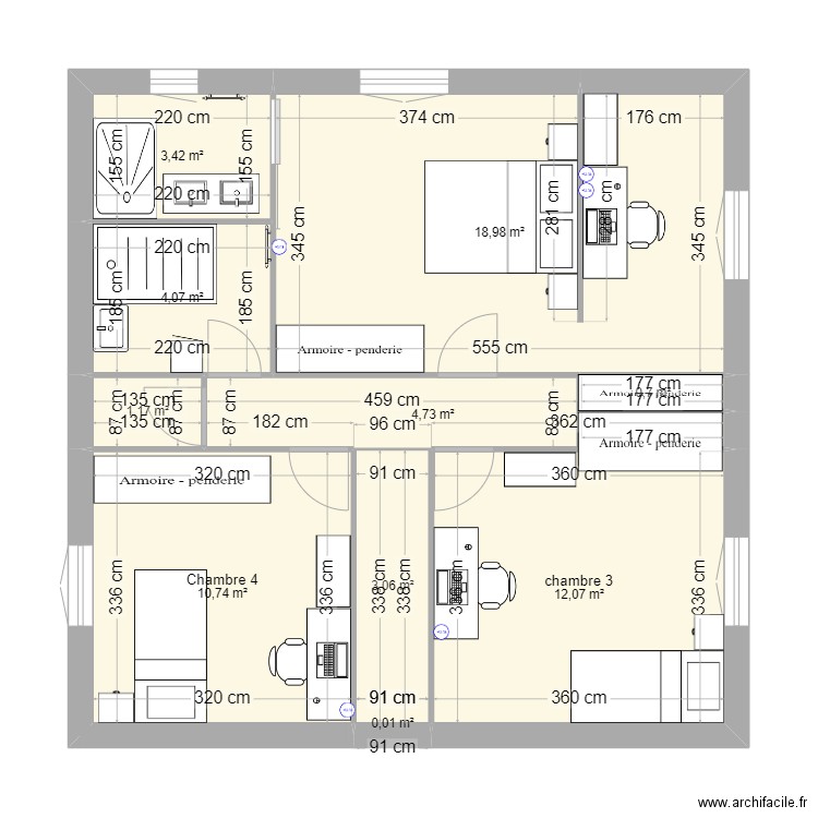 Etage_V1. Plan de 10 pièces et 59 m2