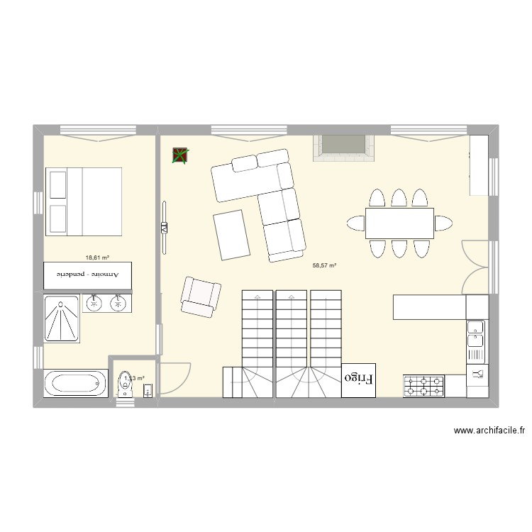 Le Bonou. Plan de 3 pièces et 78 m2