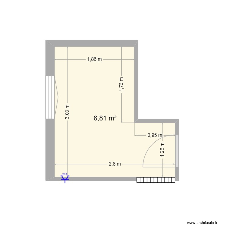 SDB. Plan de 1 pièce et 7 m2