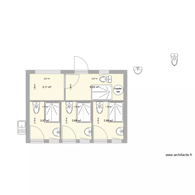 bloc jardin avec sauna. Plan de 5 Pièces et 20 m²