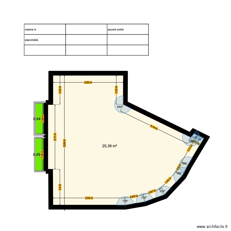 marine entre b. Plan de 3 pièces et 26 m2