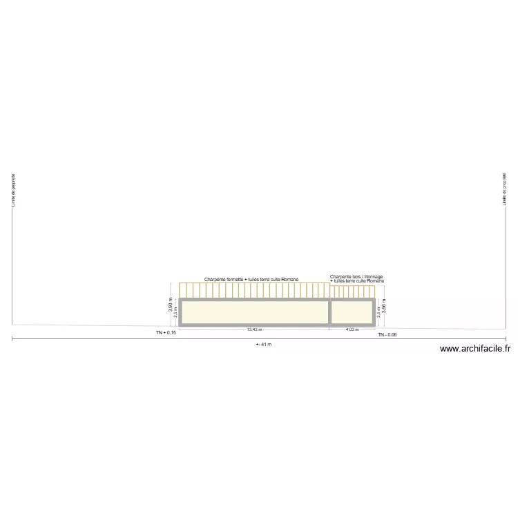 Plan de coupe avant travaux. Plan de 2 pièces et 35 m²