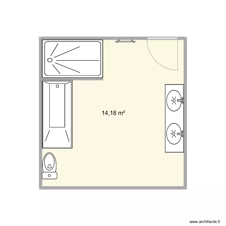 sdb. Plan de 1  et 14 m²