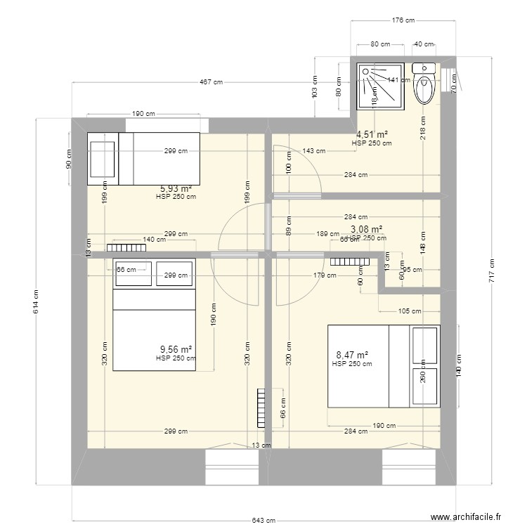 CP  Bertrand. Plan de 6 pièces et 58 m2