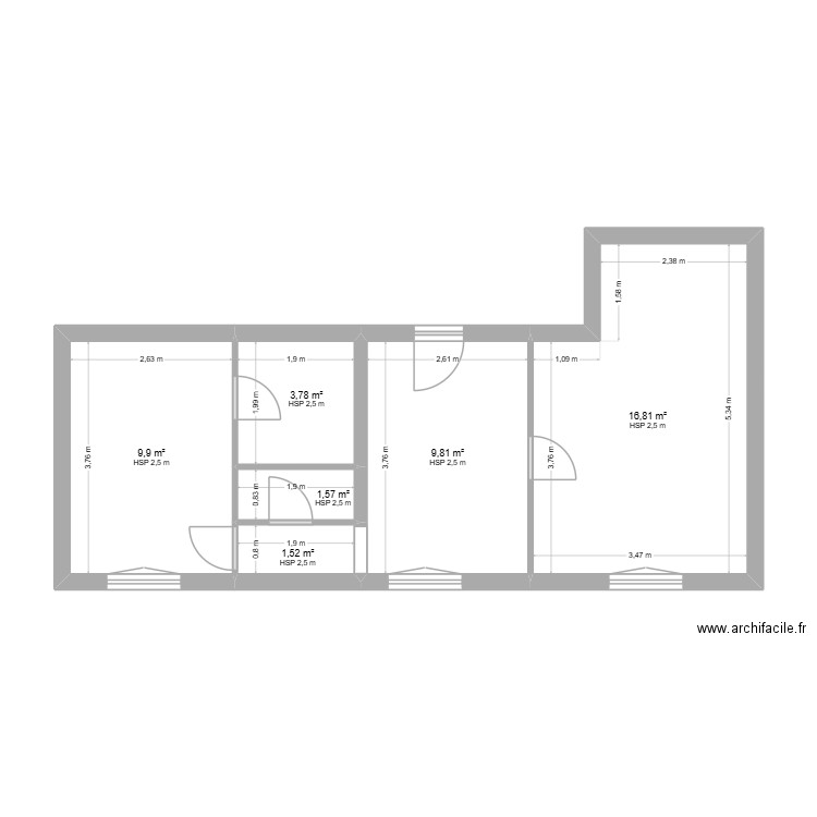 Charly Bonhomme. Plan de 6 pièces et 43 m2