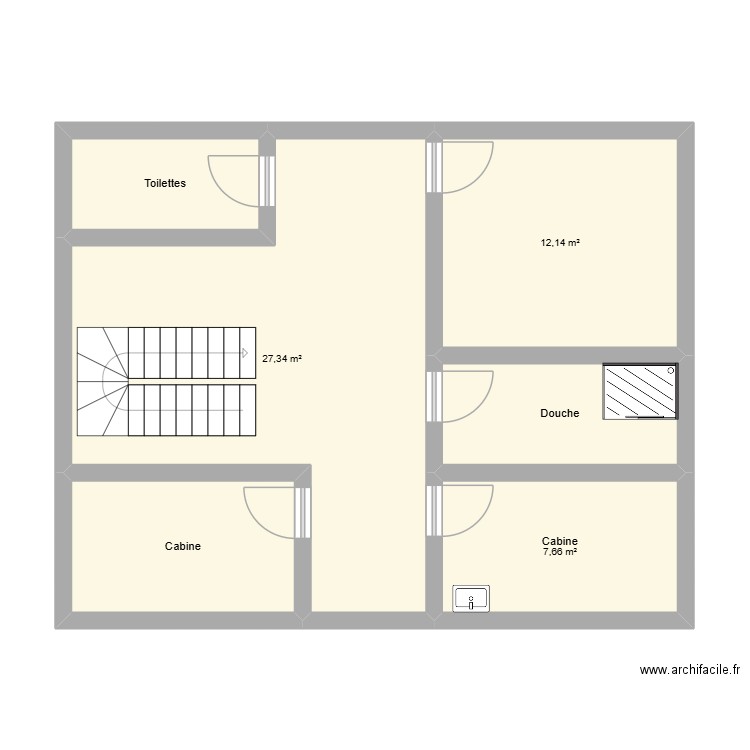 étage. Plan de 6 pièces et 65 m2