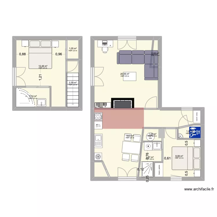 Appart - plan 3. Plan de 11 Pièces et 73 m²