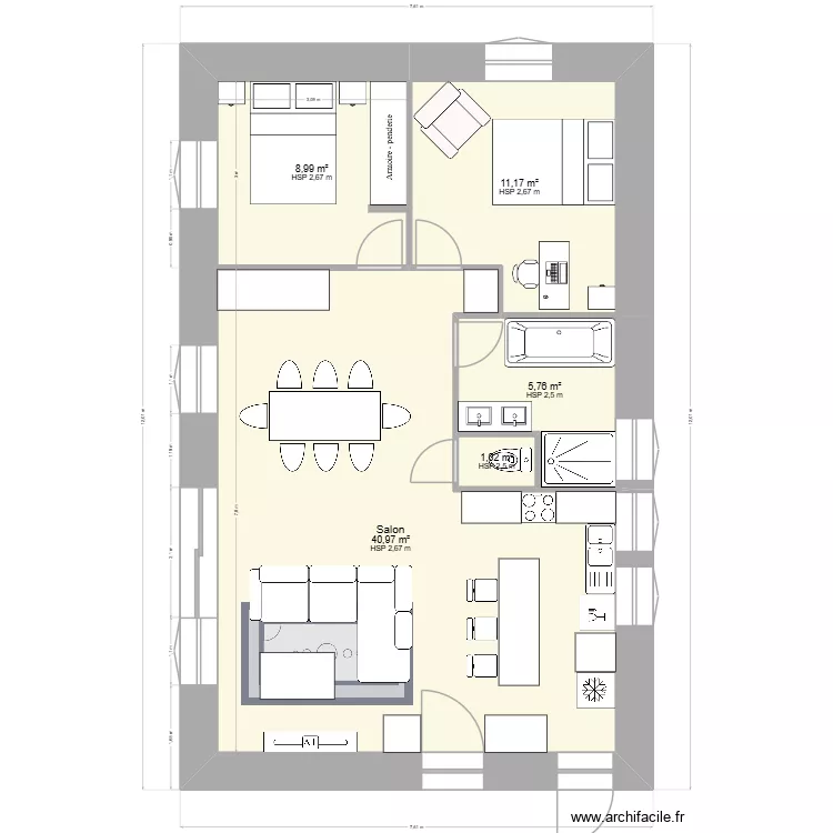 Jassans Riottier - renovation 6. Plan de 5  et 68 m²