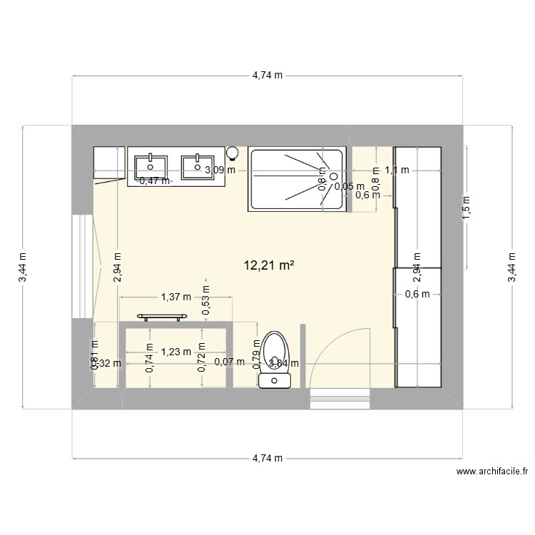 salle de bain rouillon 3. Plan de 1 pièce et 12 m2