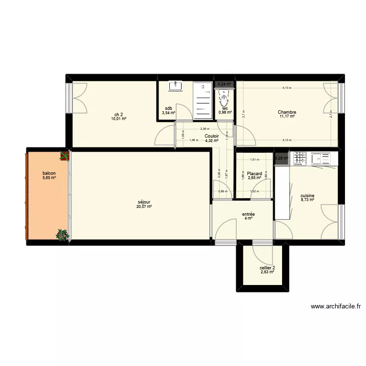 ruggiero. Plan de 13  et 75 m²