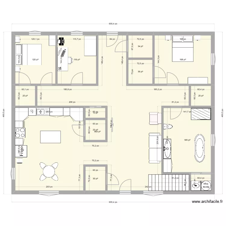 40x50. Plan de 13  et 164 m²
