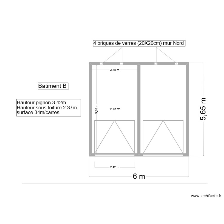 plan coter bat.B.. Plan de 2 pièces et 30 m2