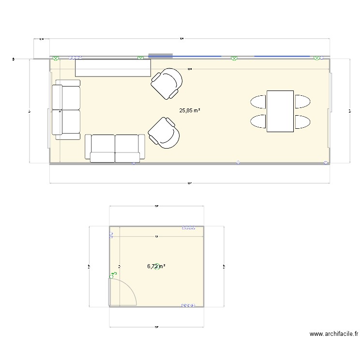 chambre 3. Plan de 2 pièces et 33 m2