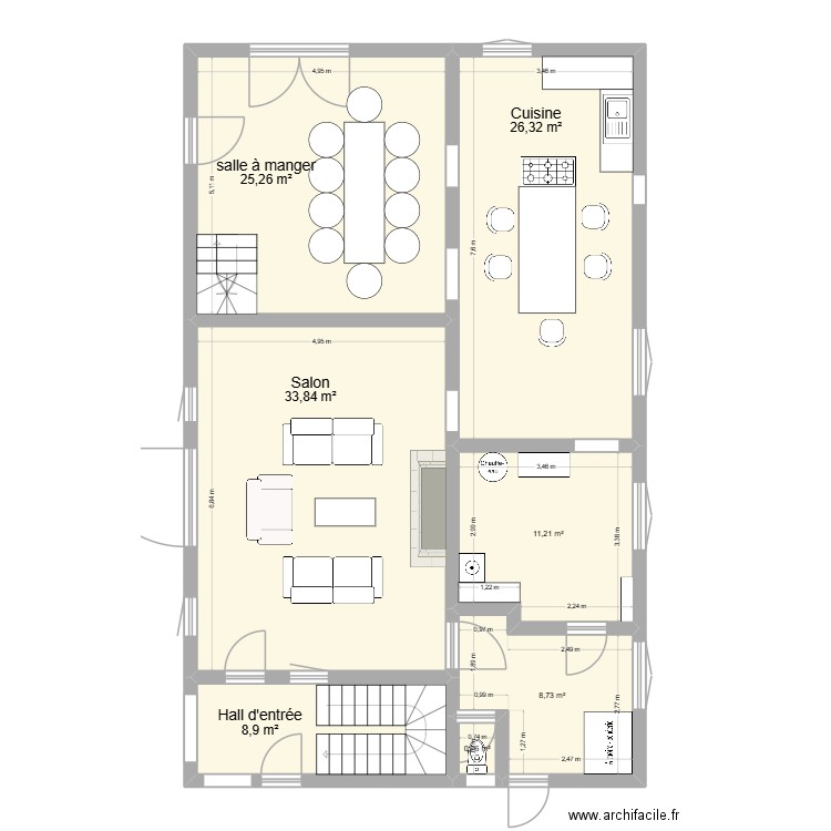 Fleury Maison 1 rez de chaussée projet 2. Plan de 7 pièces et 115 m2