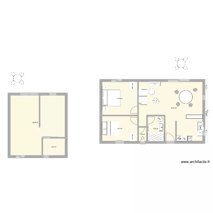 G&icirc;te. Plan de 7  et 108 m²