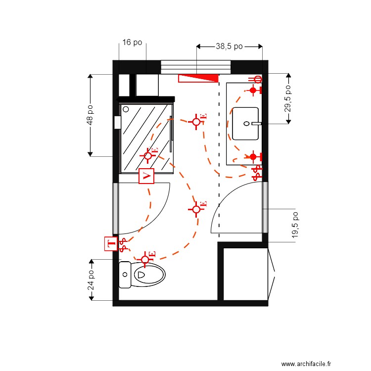 Collard sdb Électricité. Plan de 1 pièce et 7 m2