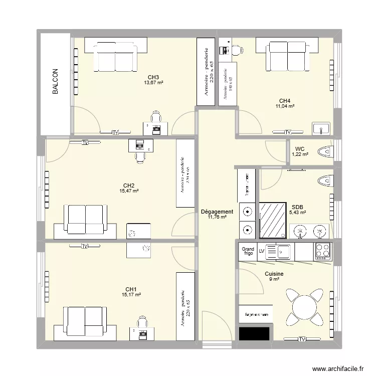 Coloc Camille & David - V2 sans Kitchenette. Plan de 