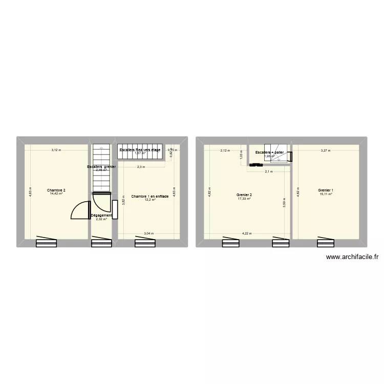 Etage 1. Plan de 8  et 67 m²